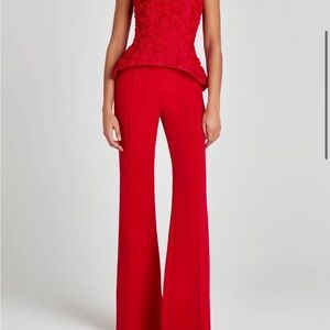 NADINE MERABI Red High-Rise Wide-Leg Dress Pants